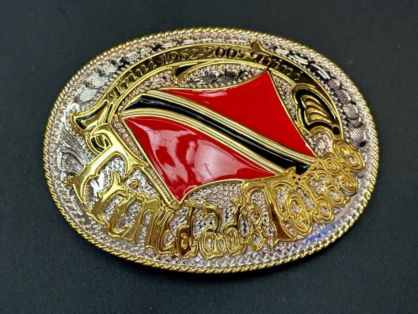 Trinidad & Tobago Flag Caribbean Country Gold Silver Red Patriotic Belt Buckle