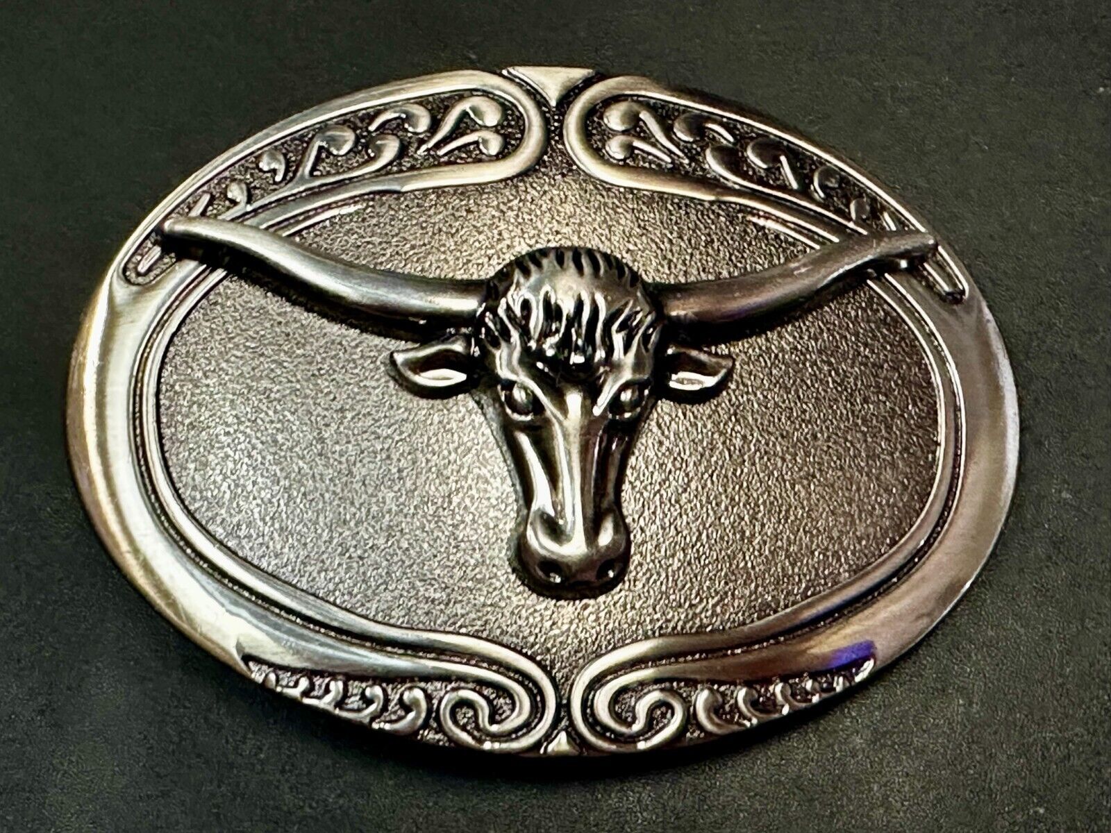 Texas Longhorn Steer Rodeo Bull Vintage Silver Tone Western Oval Belt Buckle