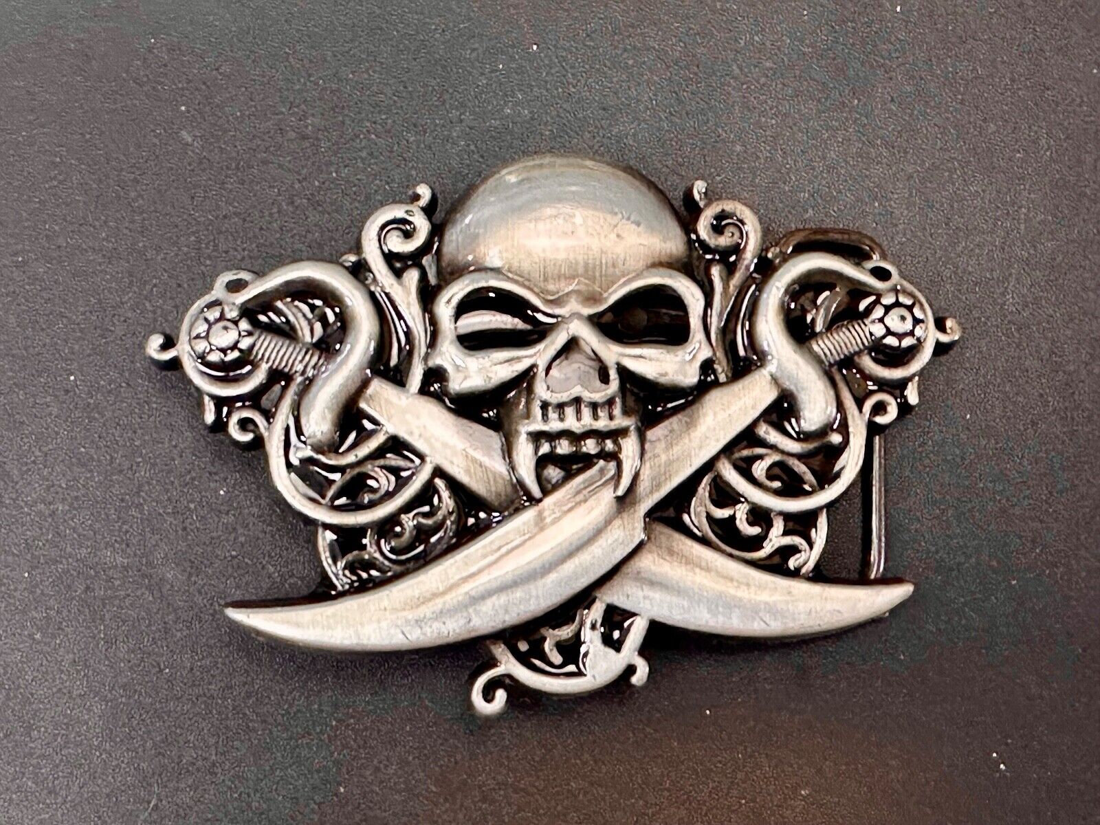 Vampire Teeth Skull - Soward's & Snakes cutout belt buckle
