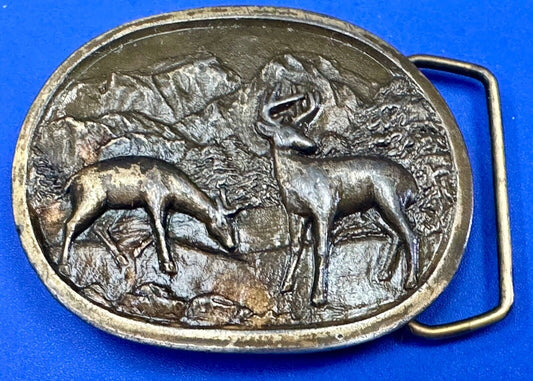 Vintage Doe and Buck / Deer  Vintage E-97 Indiana Metal Craft  belt buckle