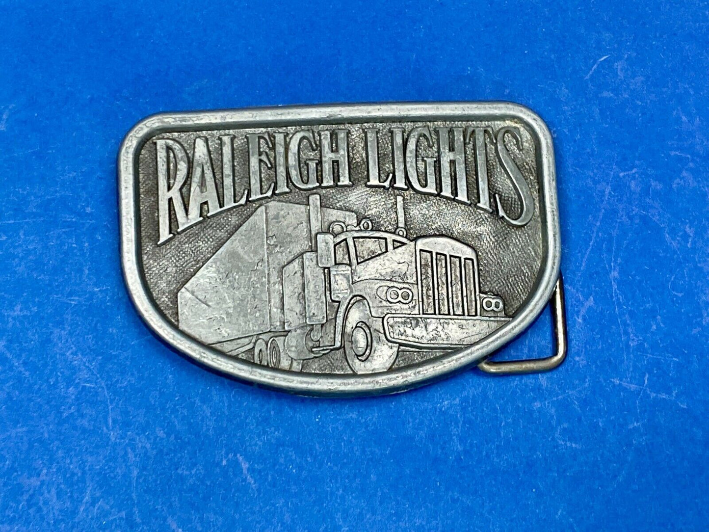 1970S Vintage Raleigh Lights Cigarettes Tobacco Semi Truck Trucker Belt Buckle