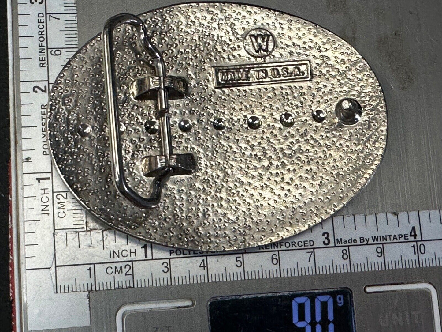 American Bald Eagle Bust profile, silver tone Etched belt buckle W Makers Mark