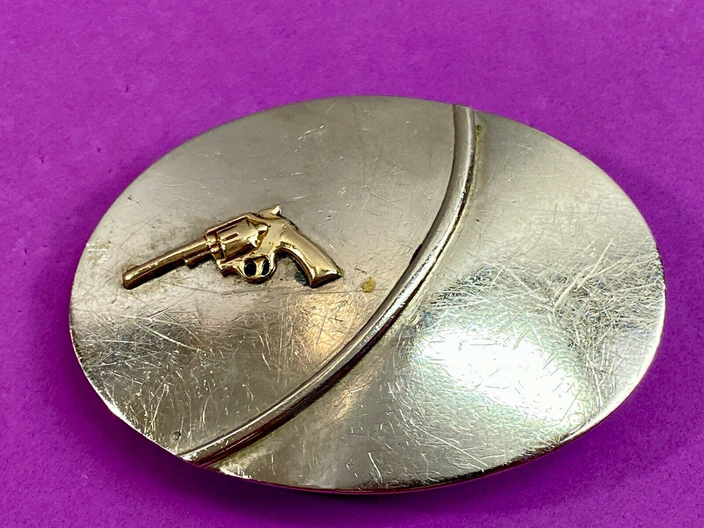 Vintage gun Nickel Silver belt buckle by Chambers 