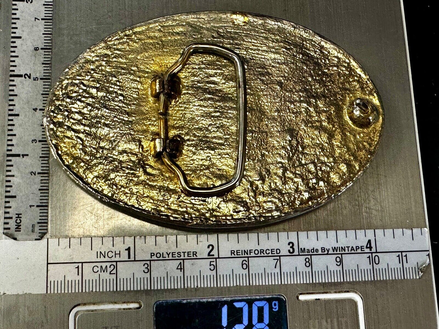 3D Buffalo in wheat grass - Raised from gold tone Vintage Belt Buckle