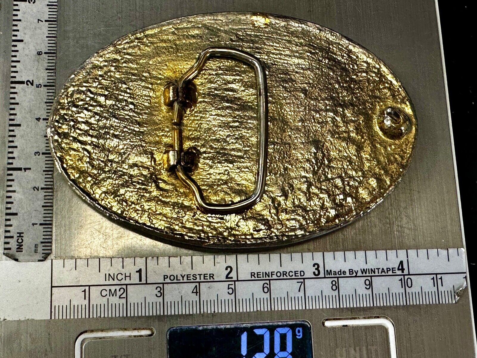 3D Buffalo in wheat grass - Raised from gold tone Vintage Belt Buckle