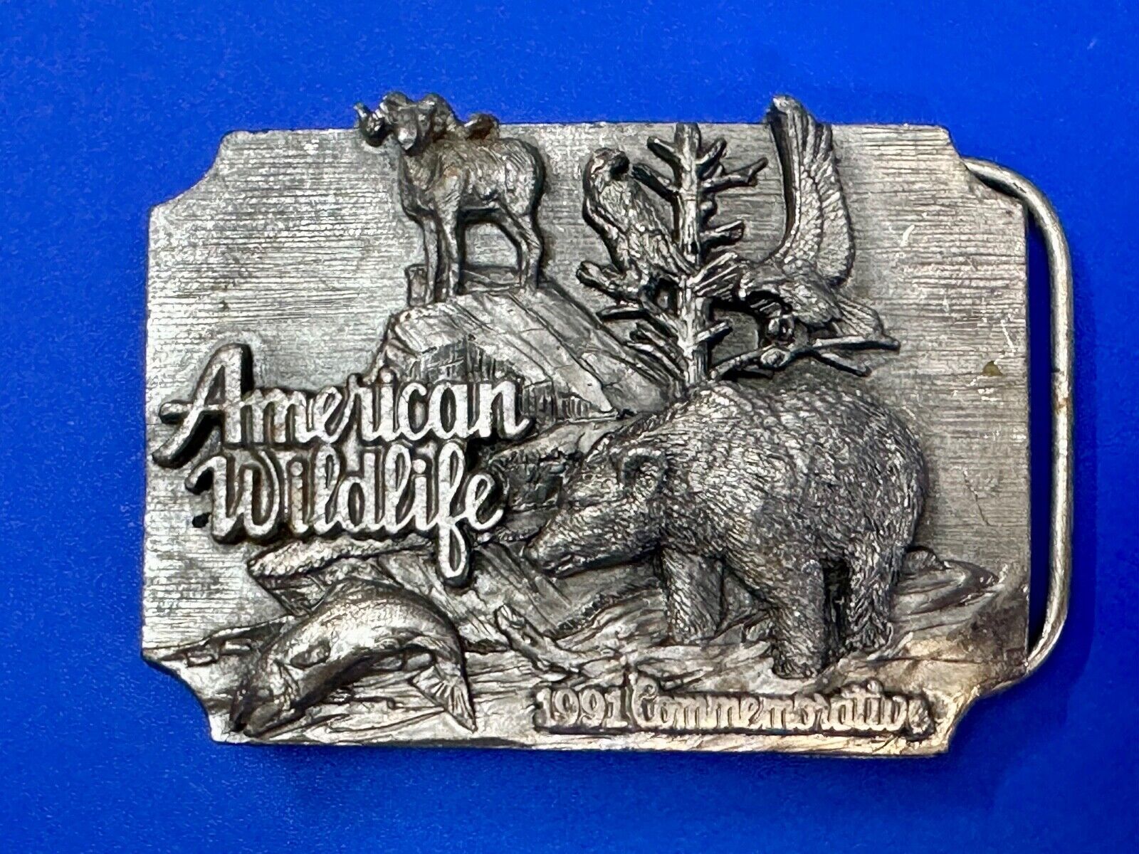 Alaska Wildlife Vintage 1991 Commemorative Pewter Belt Buckle