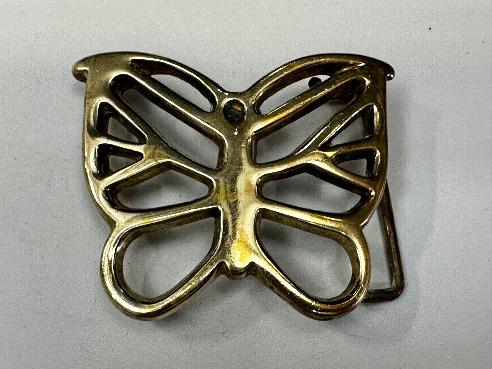 70s Butterfly Bug Insect Girl Kid Hippie Boho Animal Art Brass Vtg. Belt Buckle