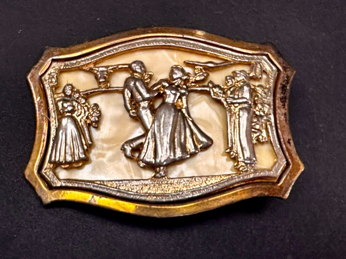 Antique Dancing Couple Formal Waltz Ballroom Gold Tone Western Belt Buckle