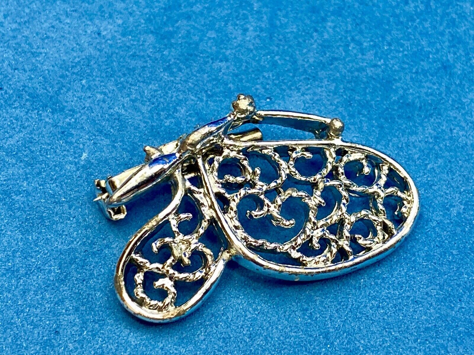 Vintage Butterfly Brooch Pin Closed Wing Silver Tone