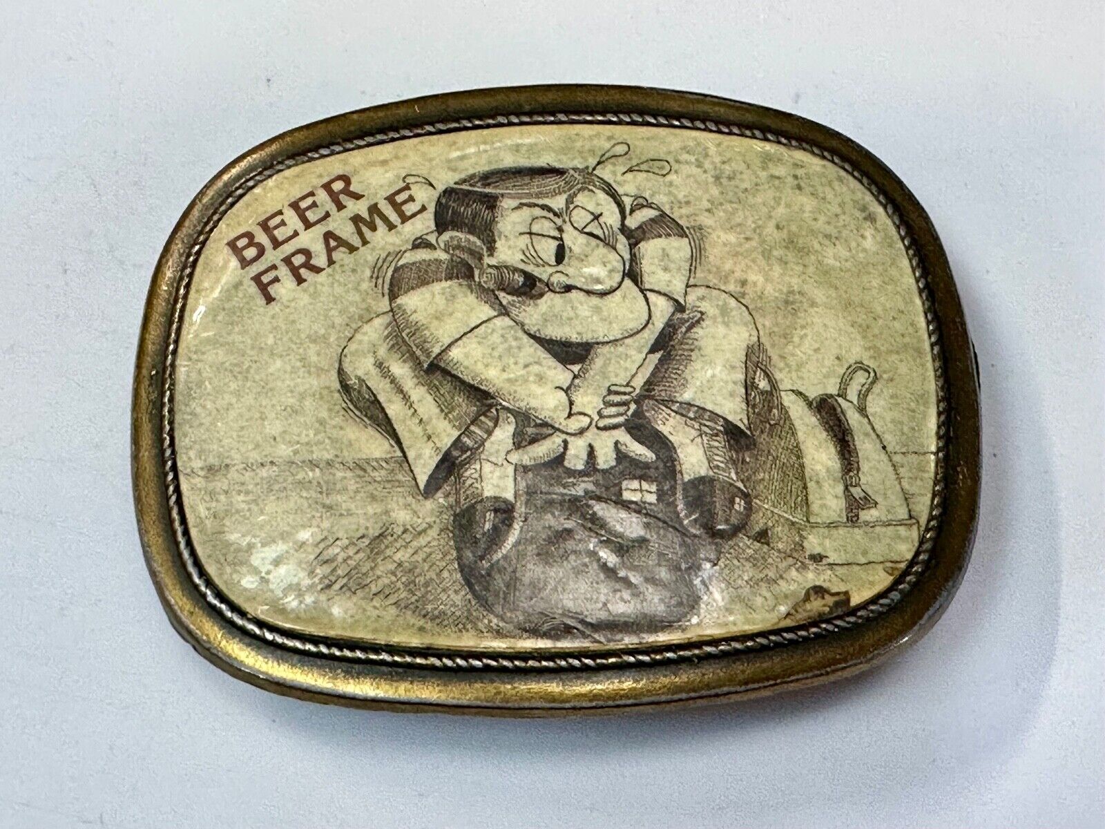 beer frame bowling vintage novelty picture cartoon style  belt buckle
