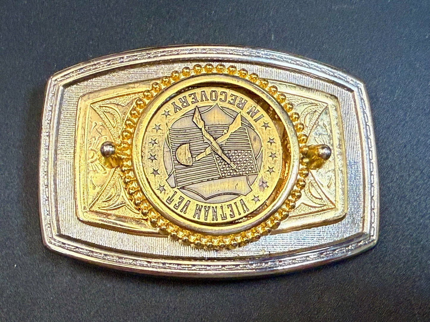 Vietnam Vet In Recovery Patriotic American Usa Gold Tone Belt Buckle