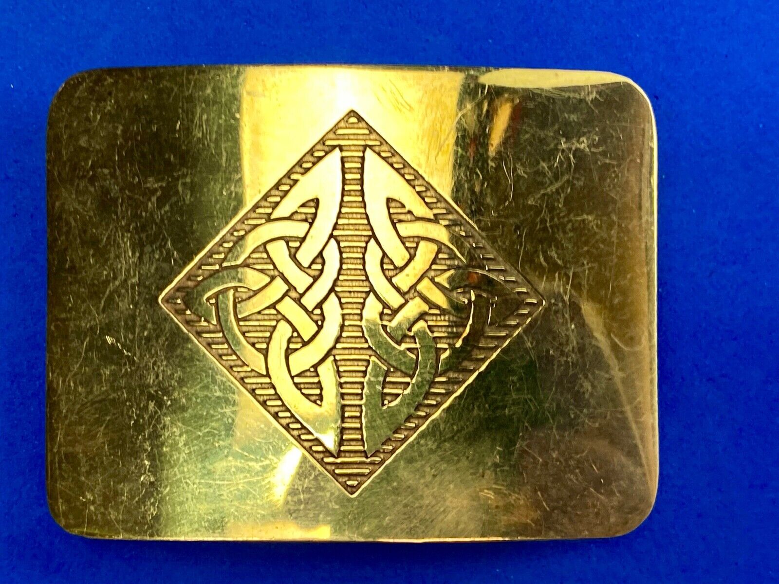 Antique Brass tone BOHO HIPPIE Ornate Lines Pattern Vintage Belt Buckle 