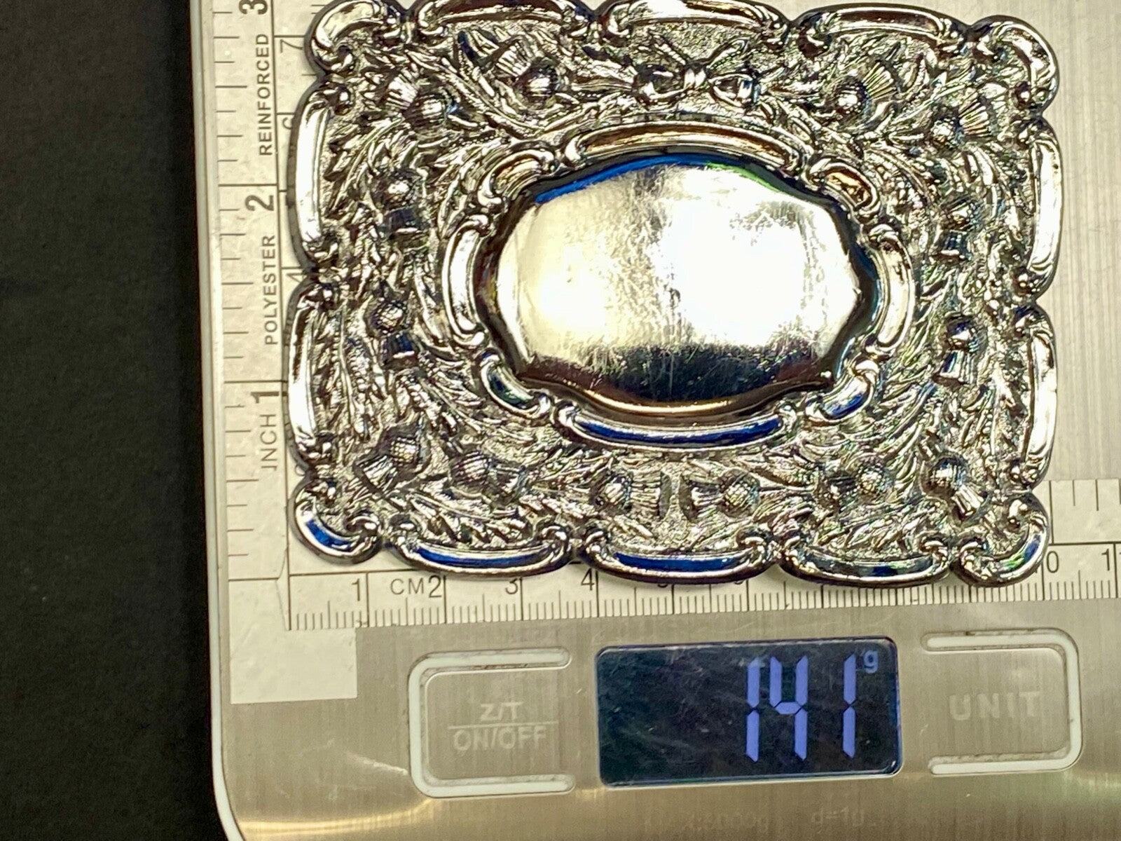 Beautiful Ornate Silver? Flower Swirl Made In Great Britain Belt Buckle