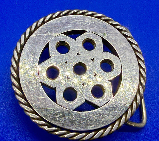 Artisan Welder's Art Handmade Abstract Open Work Round Silver Color Belt Buckle