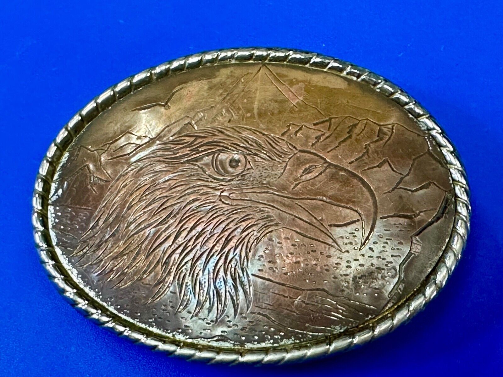 American Bald Eagle Brown Color Oval Patriotic Belt Buckle Made in USA marked W
