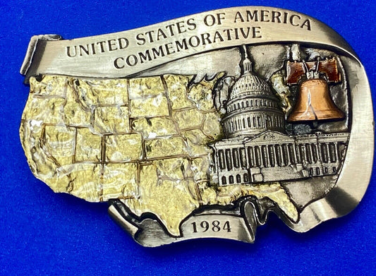 United States of America commemorative White house -  map shaped belt buckle