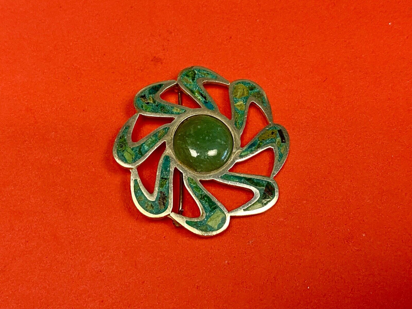 Unique Stone Chip Inlaid 925 Taxco Tr-43 Sterling Mexico Brooch