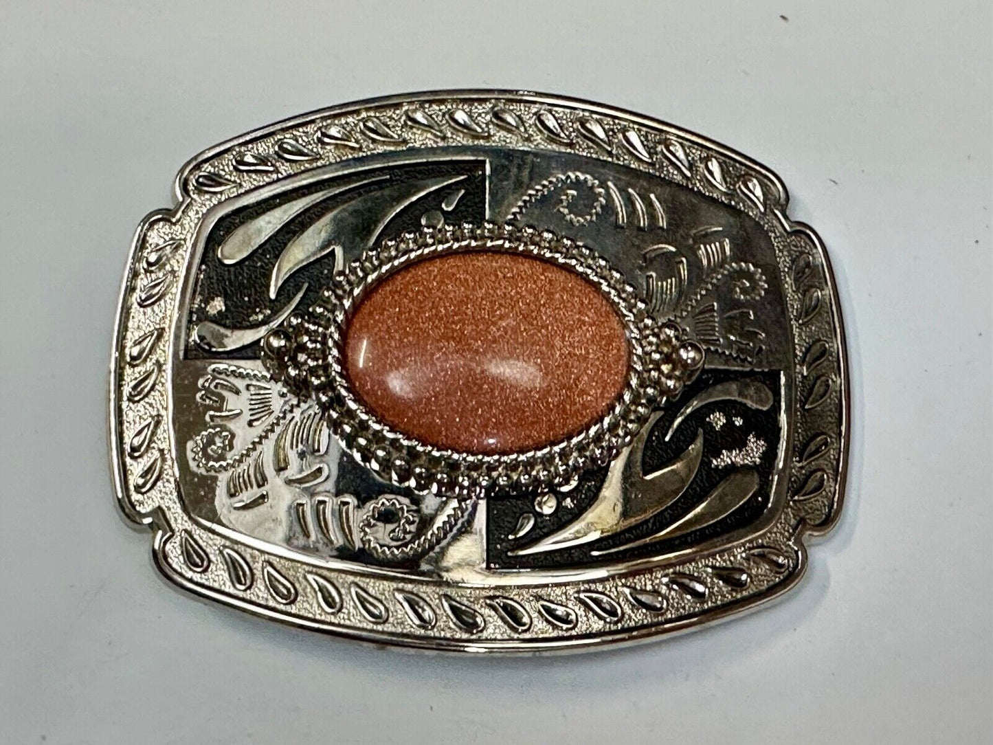 Vintage Goldstone Cabochon Cab Stone Centerpiece on Western Belt Buckle