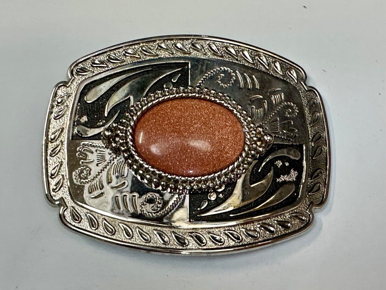 Vintage Goldstone Cabochon Cab Stone Centerpiece on Western Belt Buckle