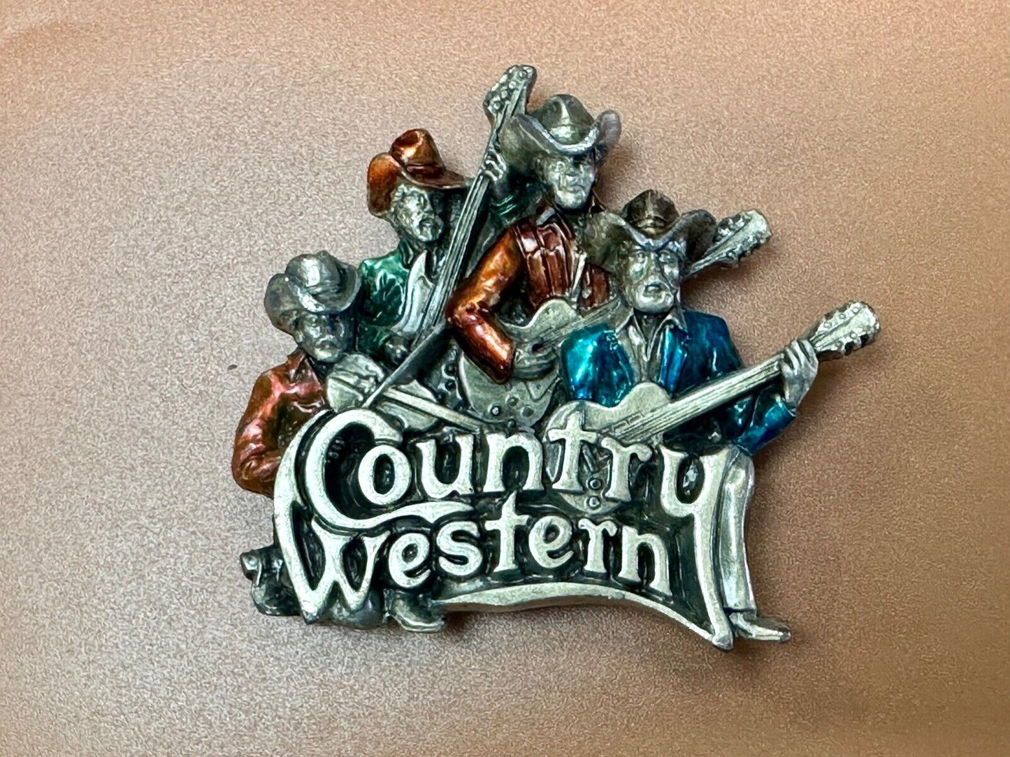 Vintage 1981 Enamel Country & Western Bergamot Brassworks Belt Buckle T-96
