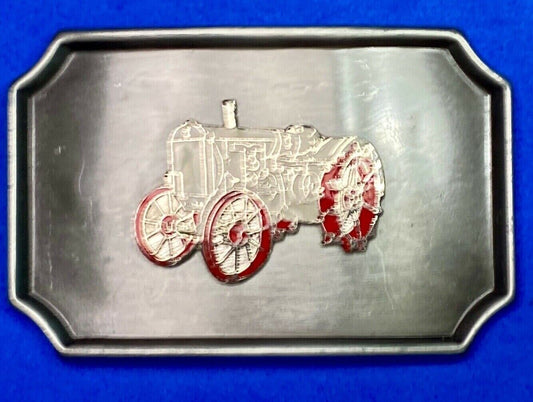 Vintage Farm Tractor Centered On Western Rectangular Rounded Corner Belt Buckle 