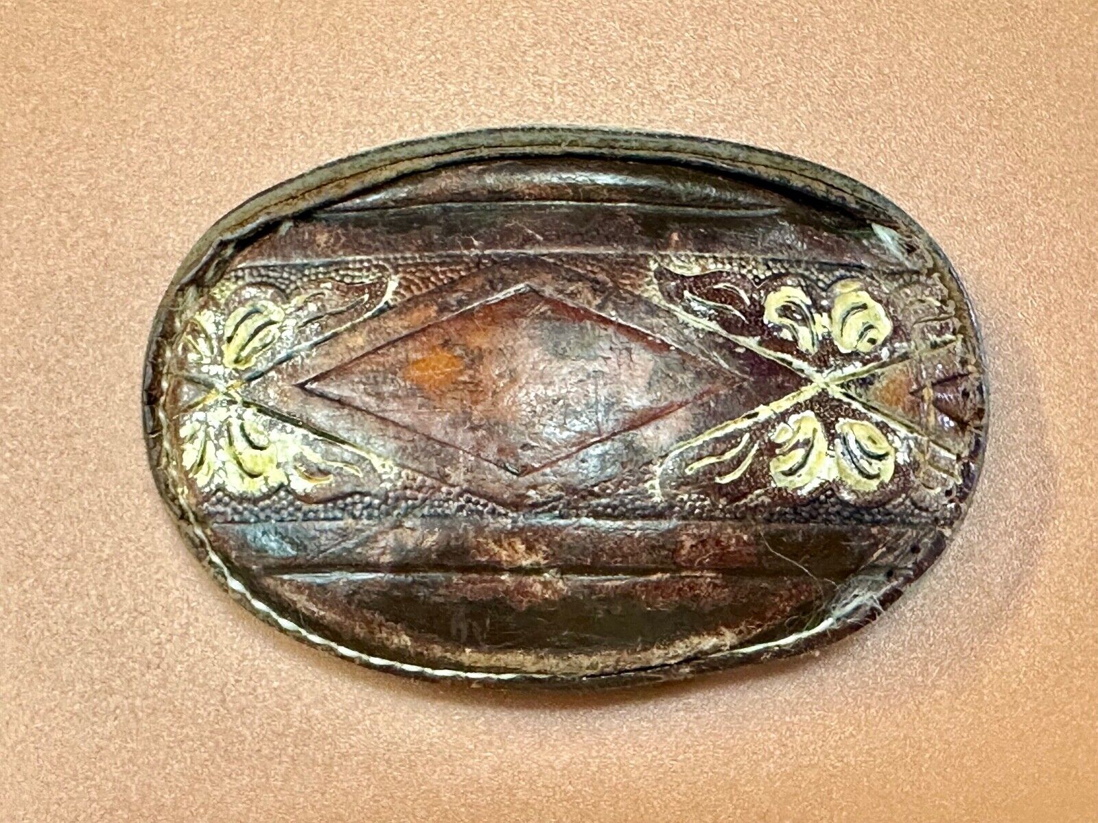 Vintage Cow Hyde Hand finished oval leather belt buckle