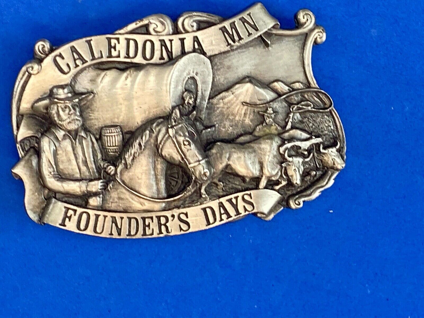 Vintage Founder’s Days Caledonia MN Siskiyou belt buckle - Ralph L Young -elder 