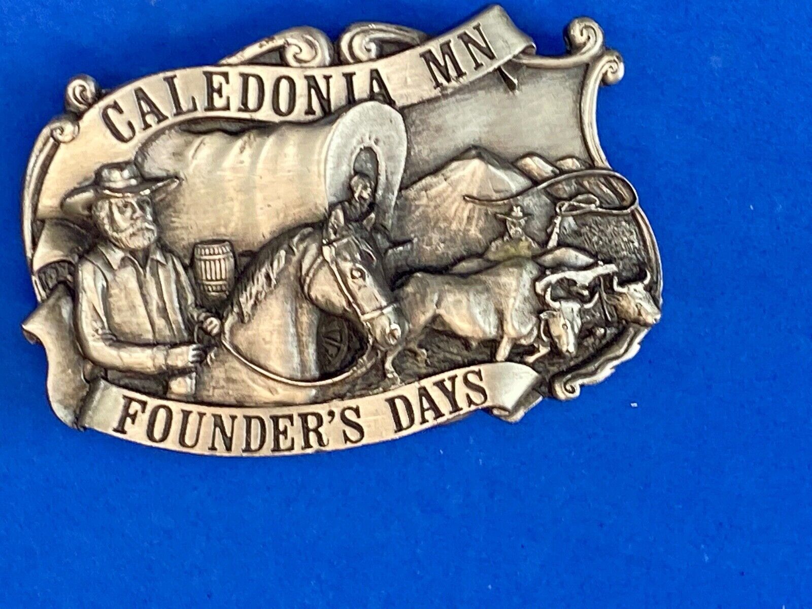 Vintage Founder’s Days Caledonia MN Siskiyou belt buckle - Ralph L Young -elder 