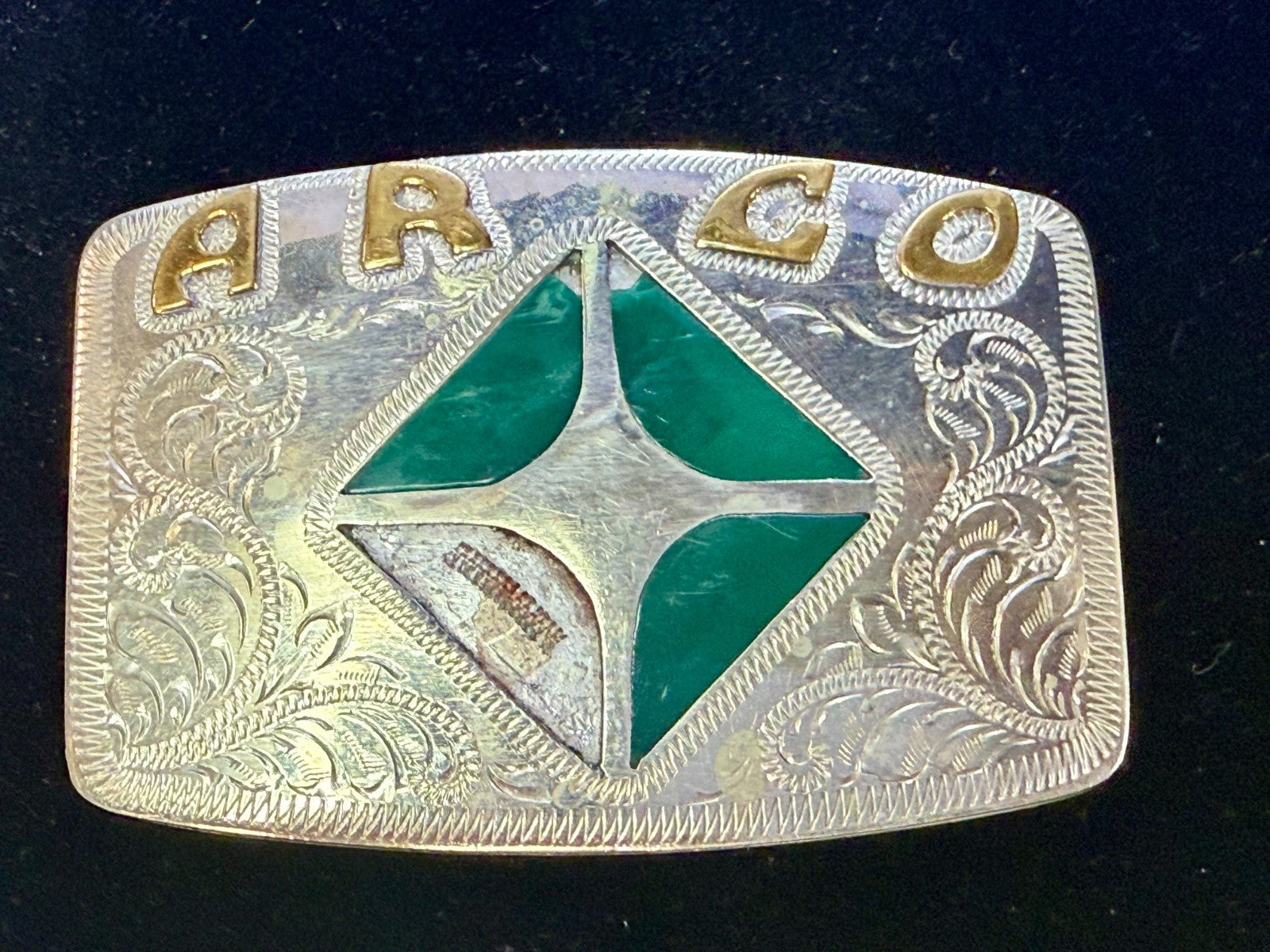 Arco Company?  Inlay Inlaid Western Engraved Vintage Belt Buckle - To Repair