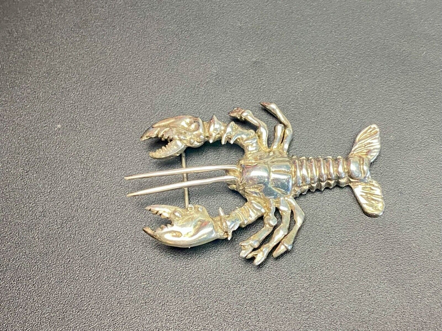 Vintage Lobster 925 Sterling Silver Brooch Pin Mexico Crawfish Cray Crustacean
