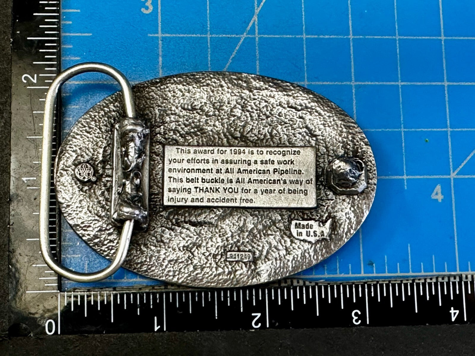All American Pipeline Company Safety Award Worker Commemorative 1994 Belt Buckle