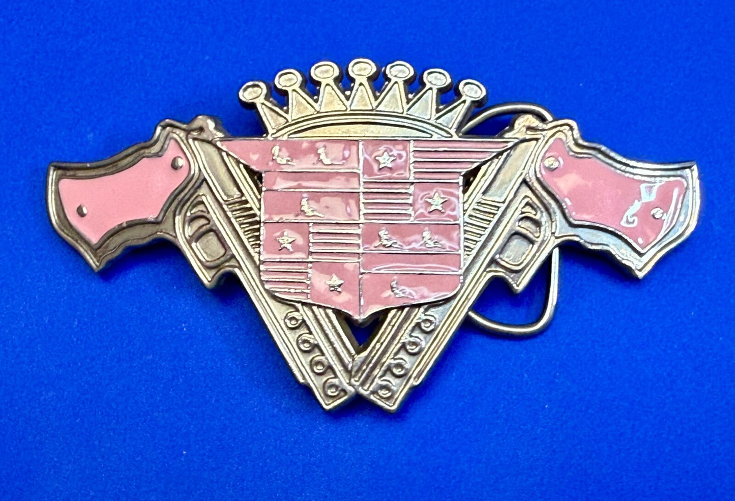 90's Pink Guns Caddy Crest Crown Cadillac Logo Emblem Belt Buckle by 187 INC