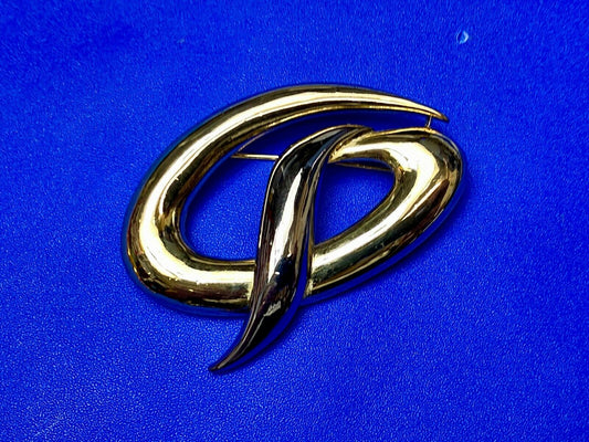 Vintage Brooch MJENT M Jent gold tone Abstract swirl wave Large lapel pin