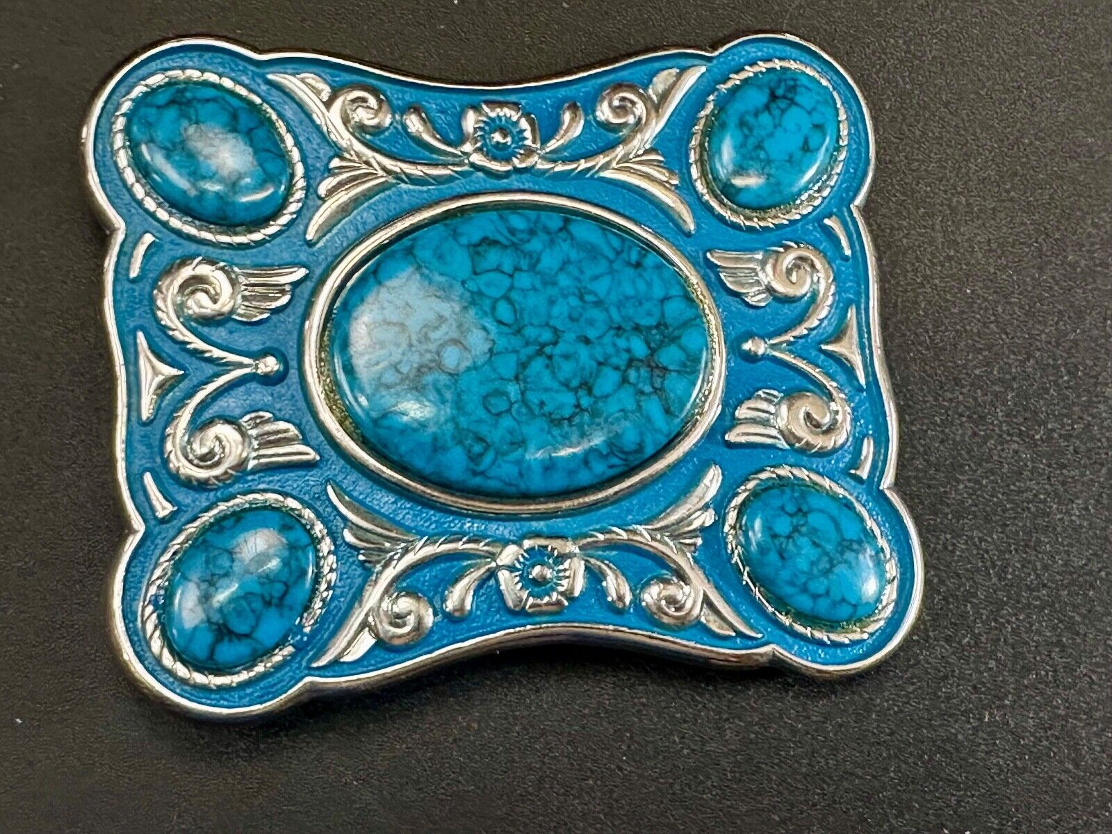 Turquoise Colored Cabochon Stones on Silver Tone Southwestern belt buckle