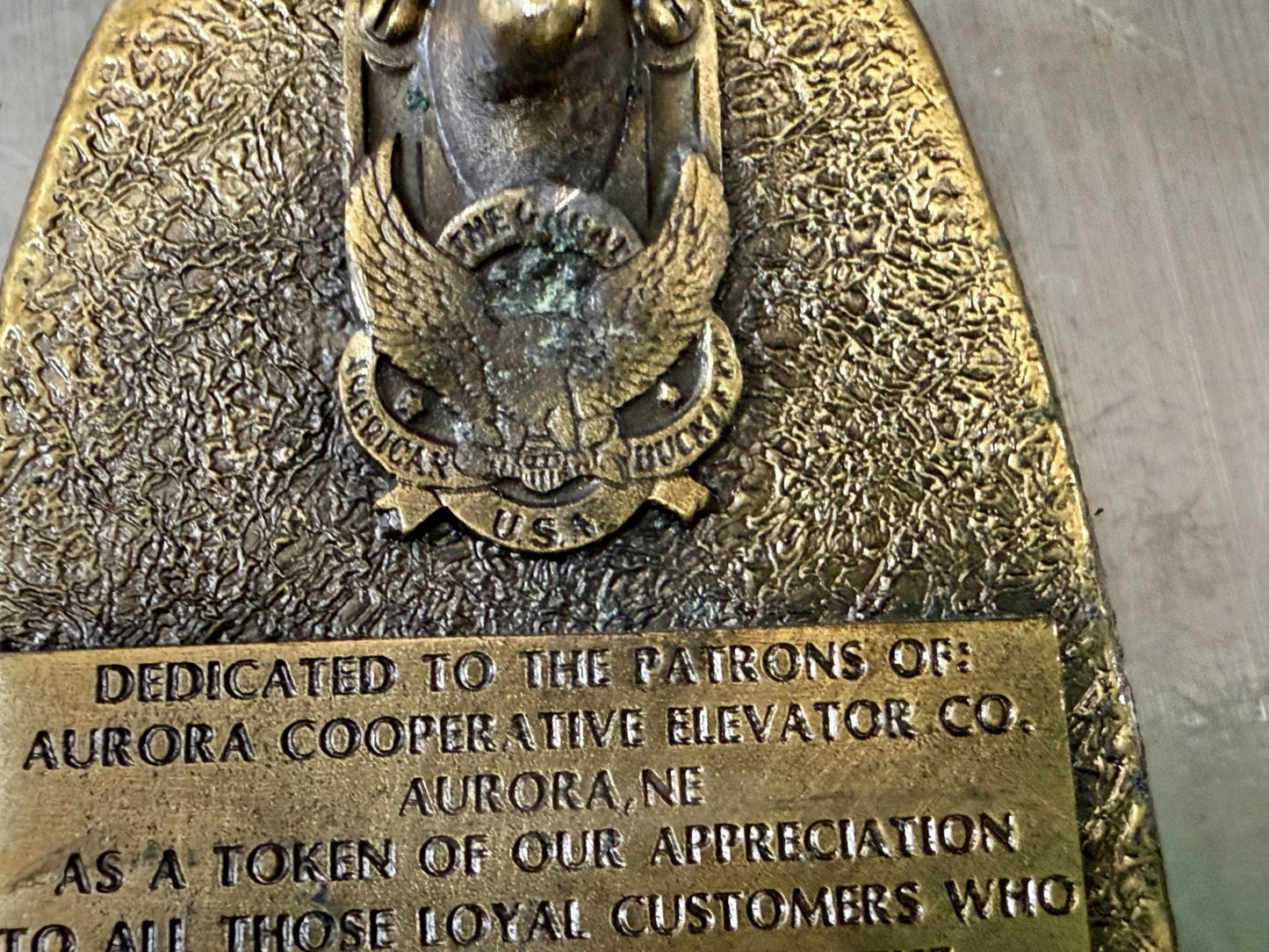 Aurora Co-Op Elevator Company at your Service 75th Anniversary Belt Buckle