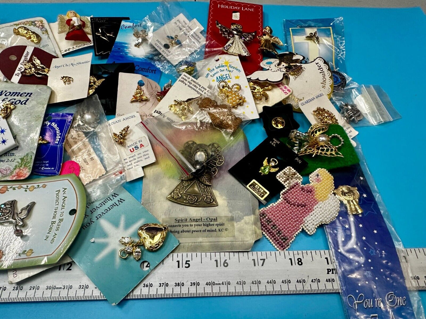 Around 40 Angle NOS Religious Brooches Pins Resale Bulk Lot Junk Drawer Grab Bag