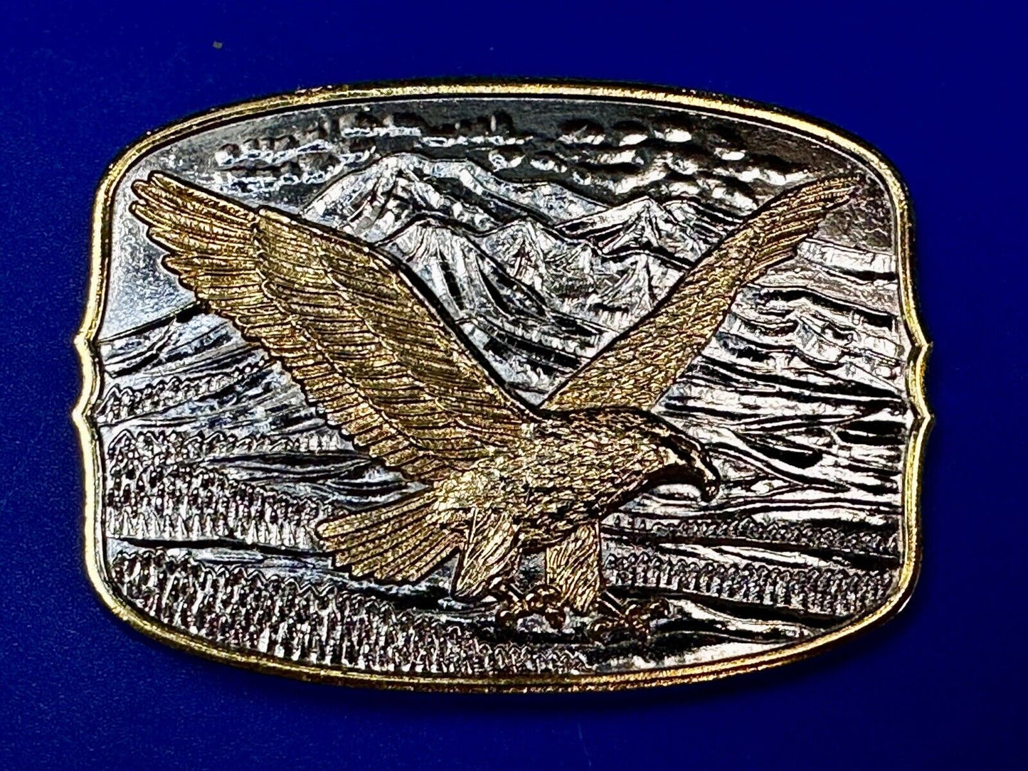 Majestic American Bald Eagle Flying high USA Mountains Two Tone Belt Buckle