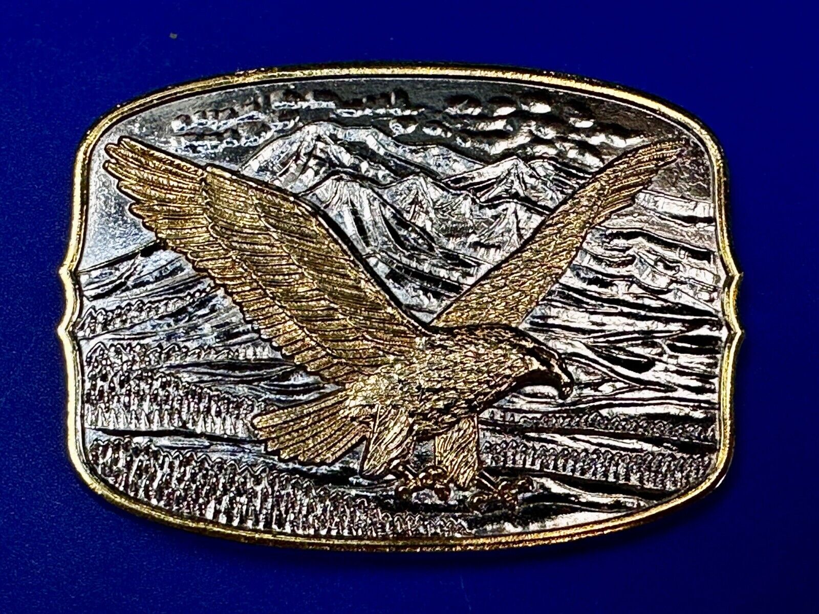 Majestic American Bald Eagle Flying high USA Mountains Two Tone Belt Buckle