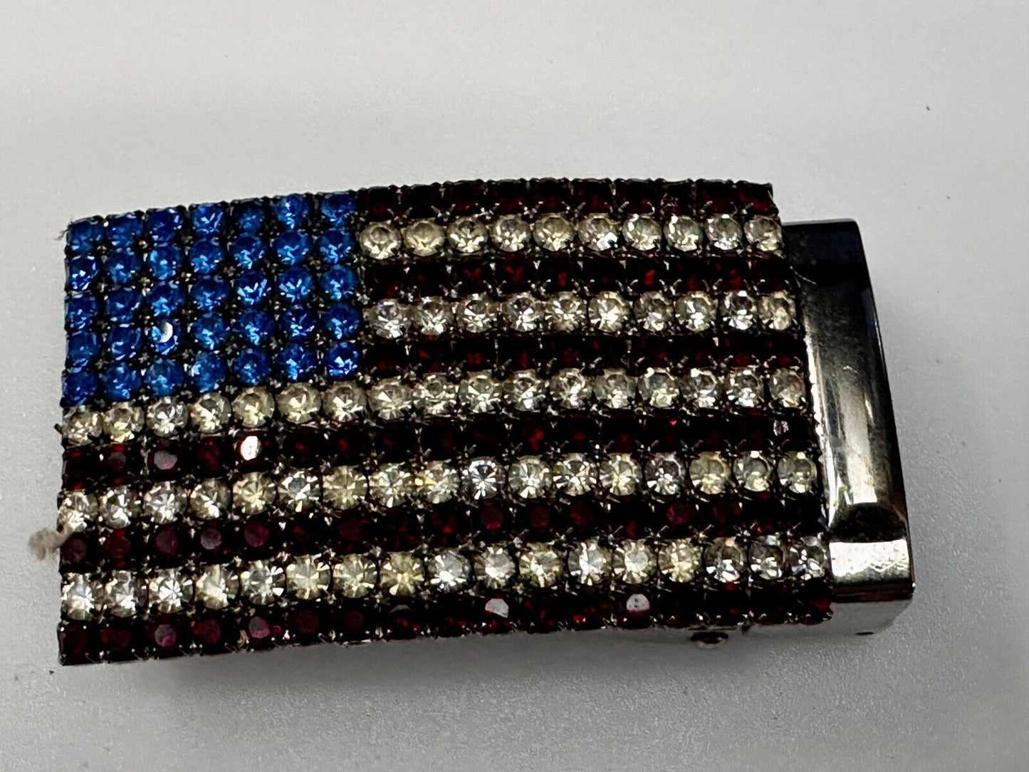United States of America USA Flag Red Blue White Rhinestone Covered Belt Buckle