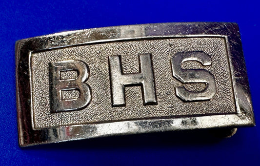 BHS Letters Unknown School? Silver Color Vintage Antique Uniform?  Belt Buckle