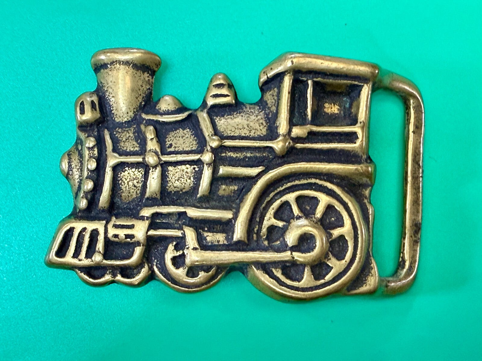 Toy Railroad Steam Engine Locomotive Train Cutout Solid Brass Belt Buckle