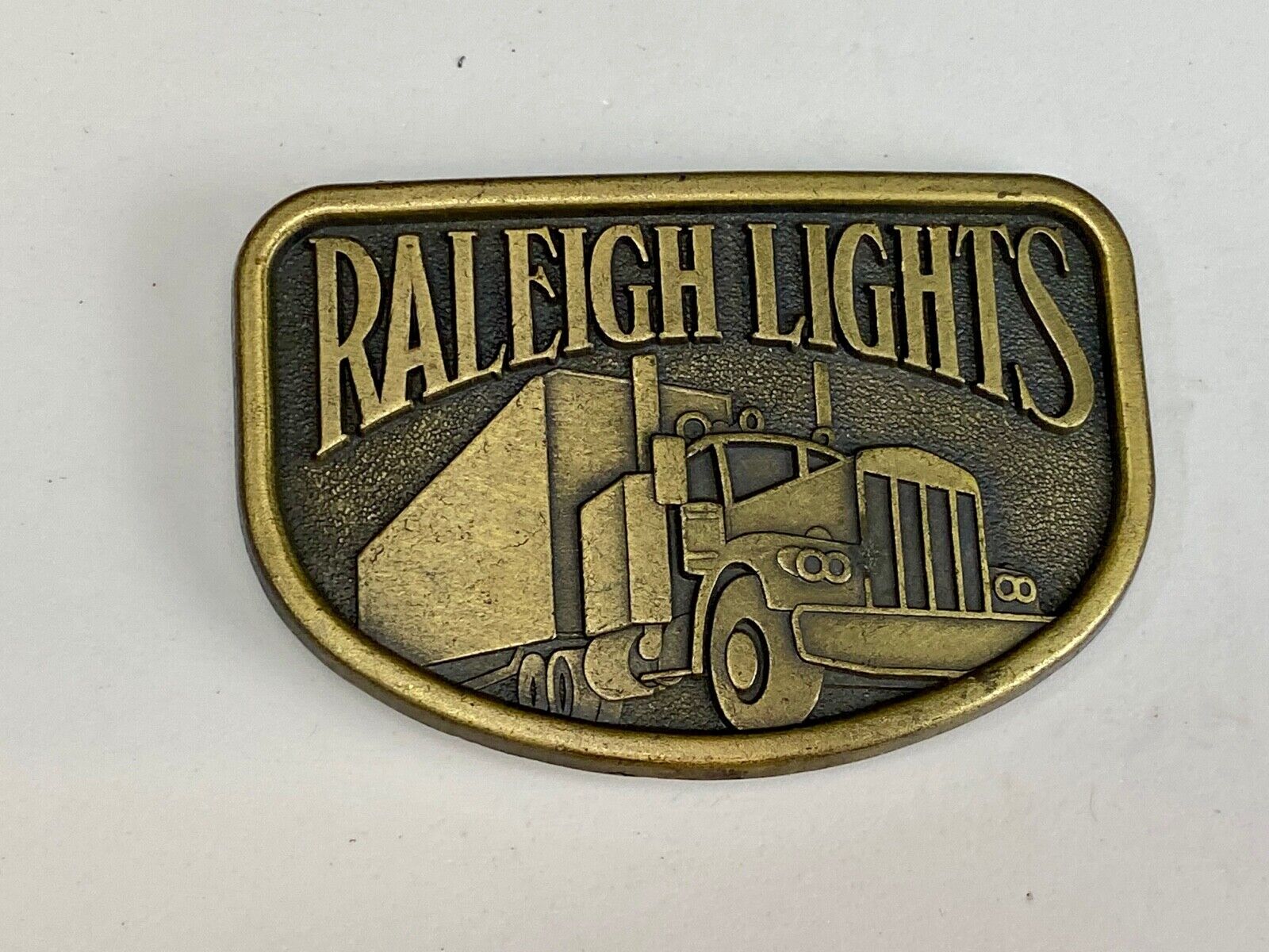 Vintage 1980'S ? Raleigh Lights Brass Tone Belt Buckle Cigarette Advertising