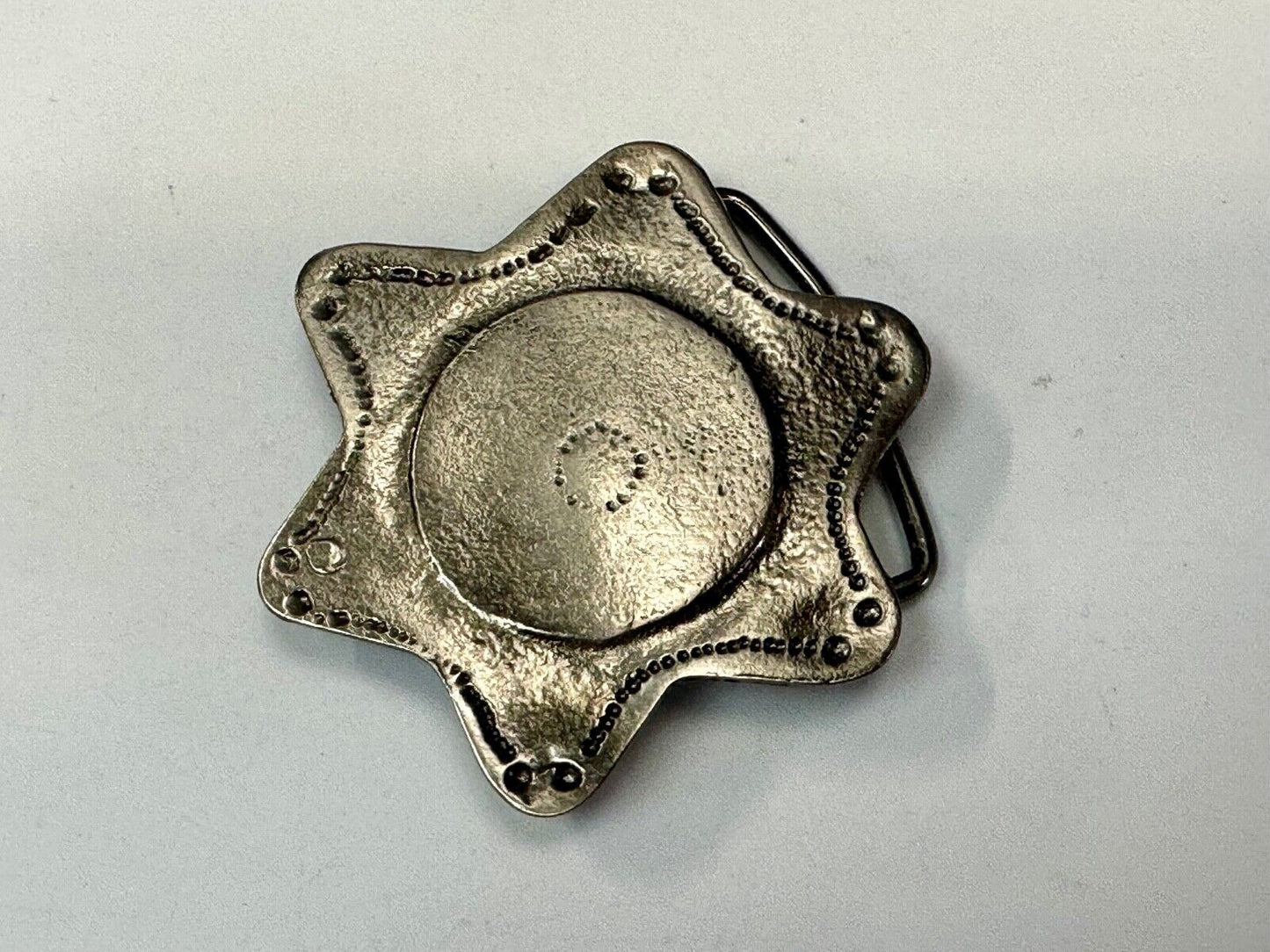 Abstract STAR Cutout 2.5" wide silver tone sheriff badge shaped belt buckle