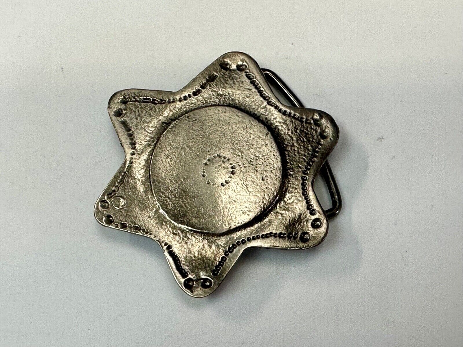 Abstract STAR Cutout 2.5" wide silver tone sheriff badge shaped belt buckle