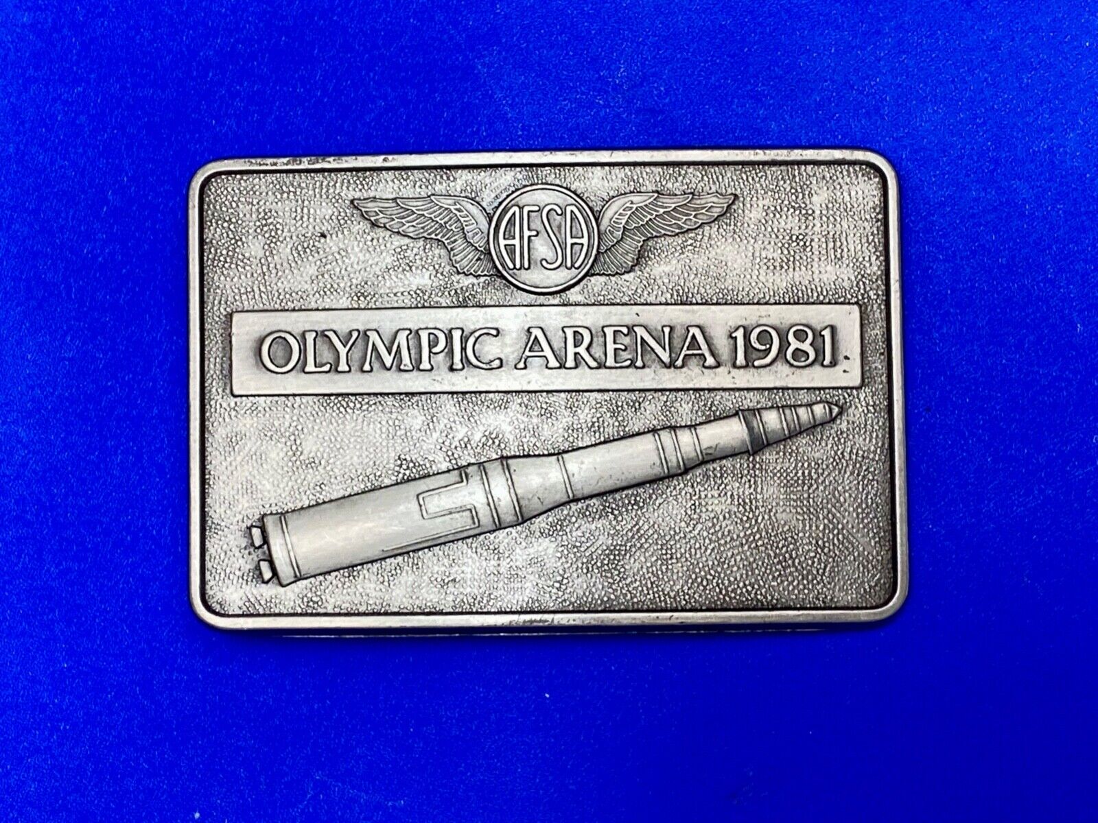 Air Force Sergeants Assn AFSA  1981 OLYMPIC ARENA space rocket Belt Buckle