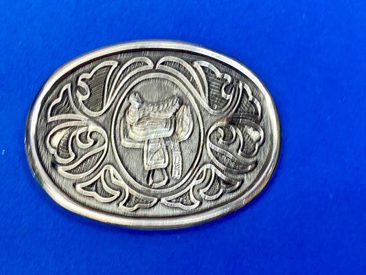 Vintage Avon Silver Tone Rodeo Cowboy Horse Saddle Western Belt Buckle (Q-2)