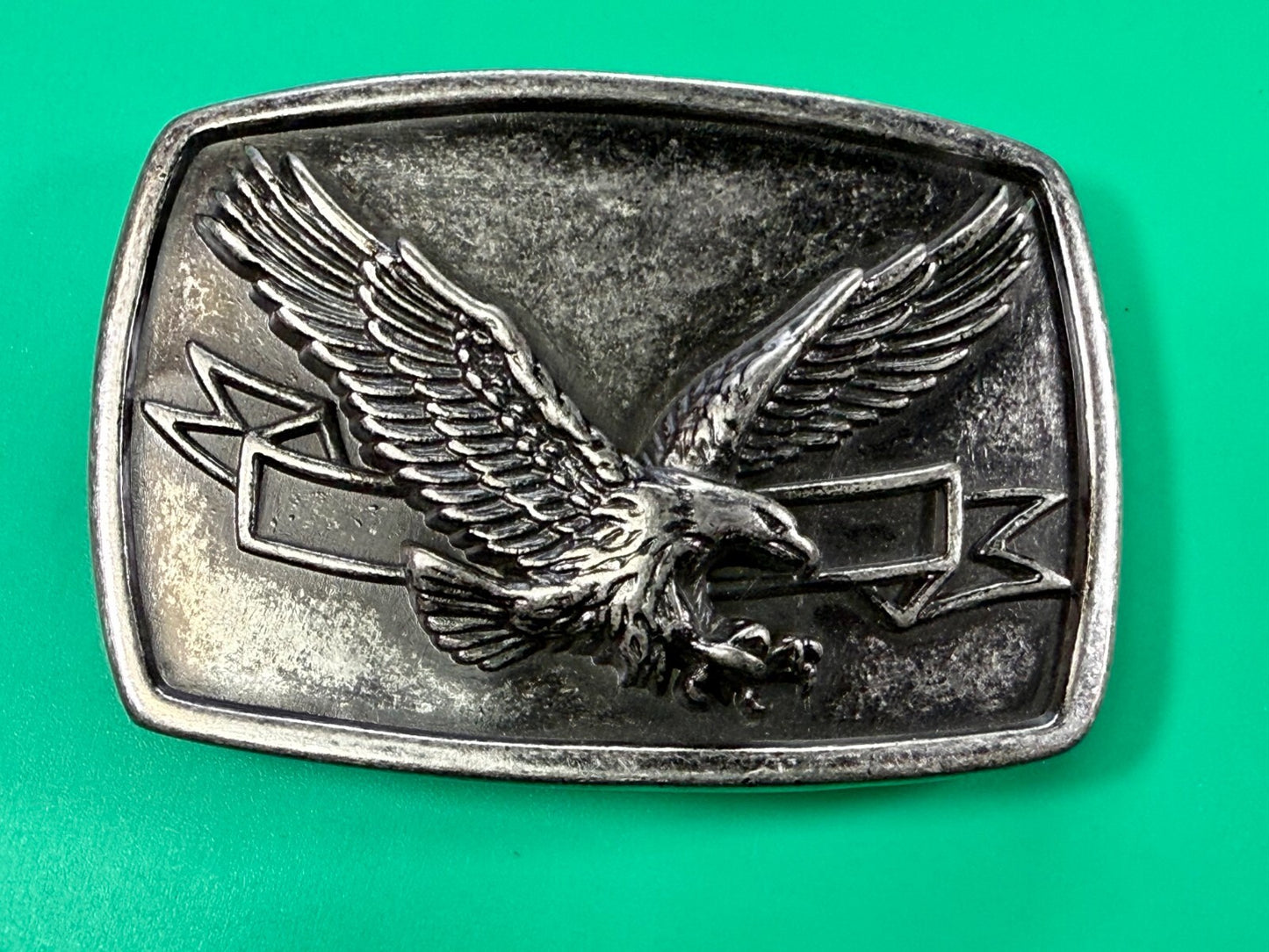 American Bald Eagle Flying Diving With Award Ribbon Vintage Belt Buckle