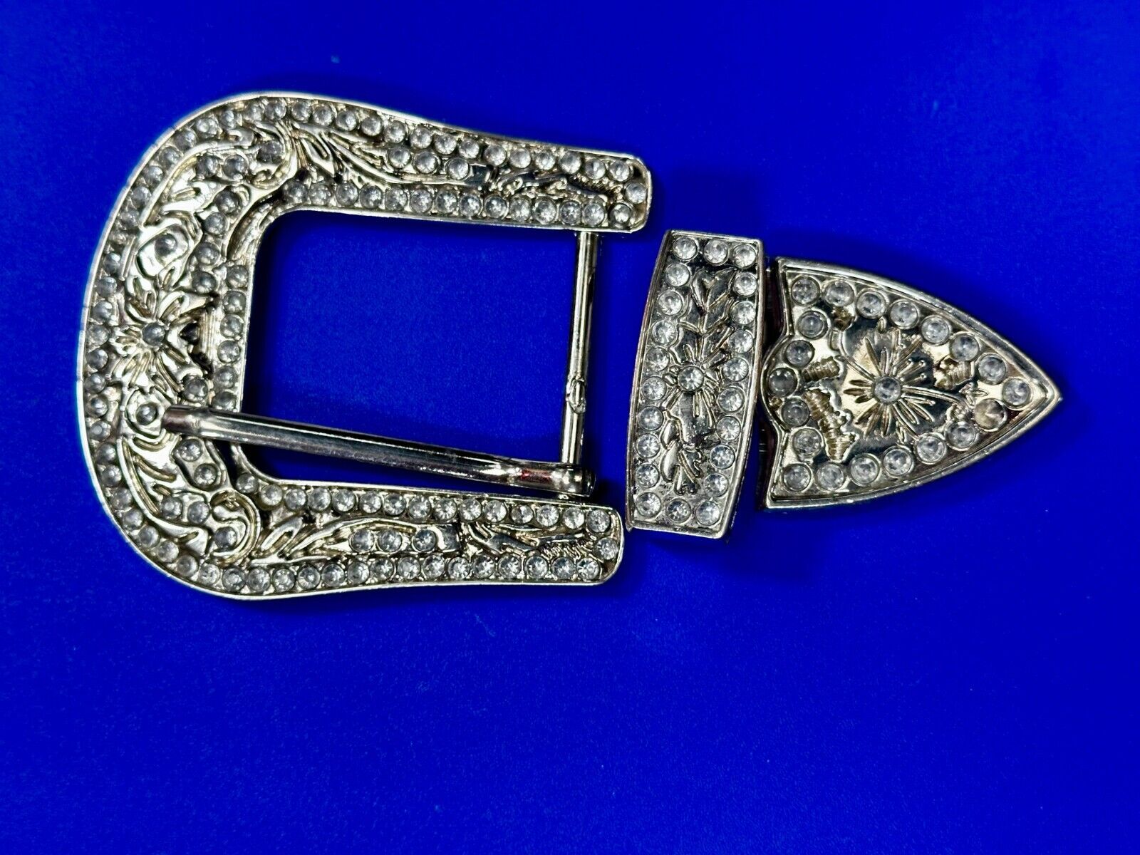 Three Piece Ranger Style Replacement Dress Belt Buckle - Missing Rhinestone
