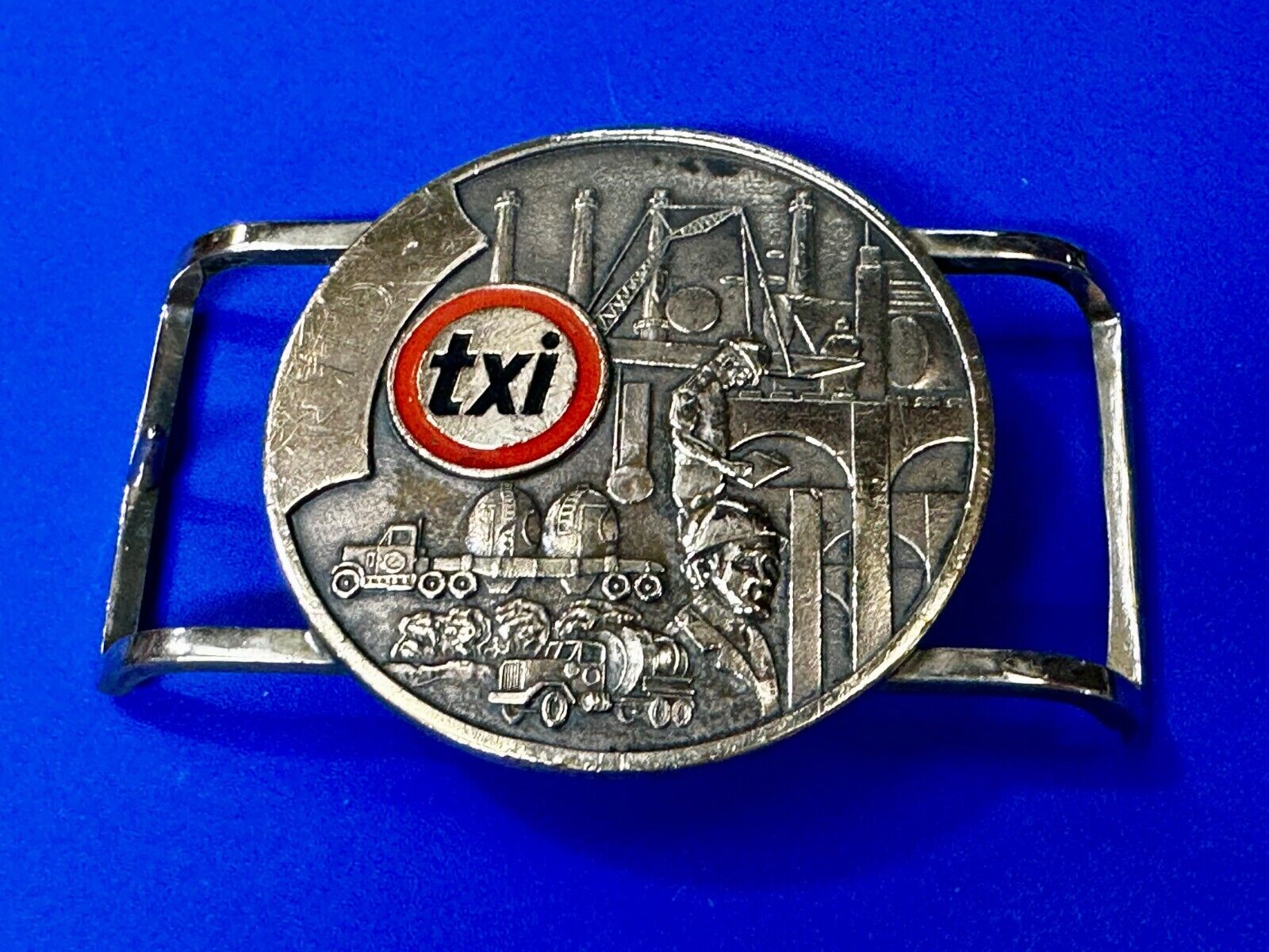 TXI Oil Rig Drilling Construction Company Vintage Belt Buckle by Jostens