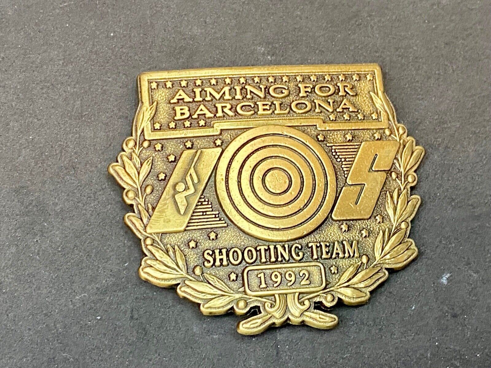 United States Shooting Team 1992 Aiming For Barcelona Cutout Belt Buckle 